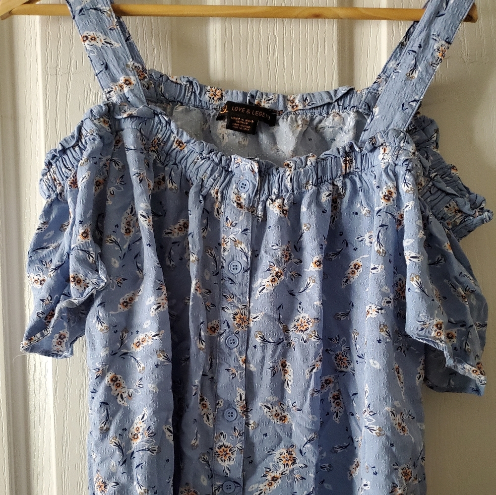 NWOT Blue Floral Peasant top